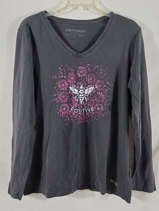 Life Is Good Tops - Life Is Good Women's Bee Positive Long Sleeve Crusher T-shirt Size Large